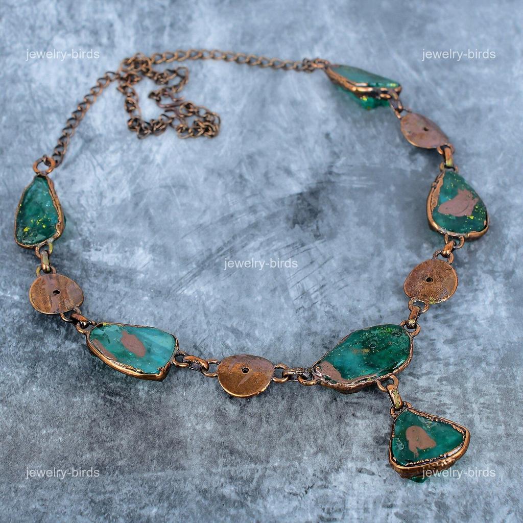 Green Tourmaline Gemstone Copper Electroformed Wife Gift Chain Necklace Jewelry VP-111