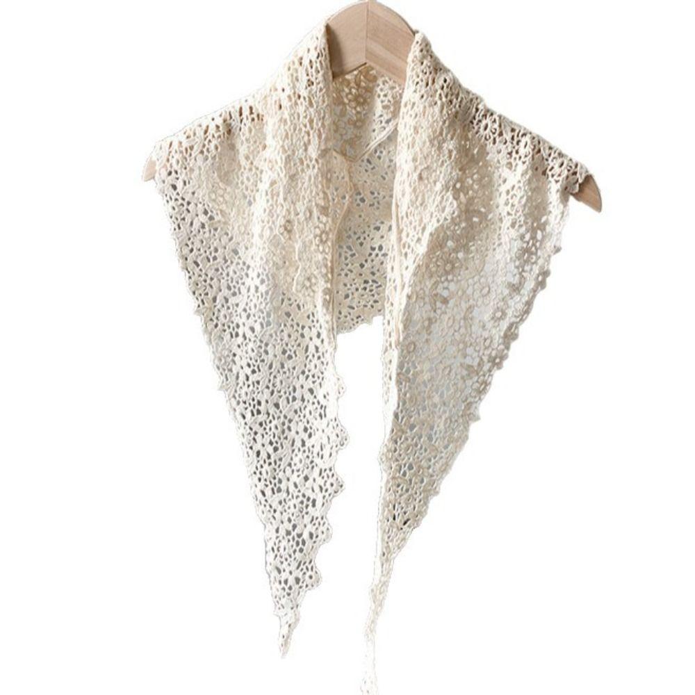 Hollow Design Floral Lace Scarf Solid Color Knitted Scarf Sweet Beach Hair Band Beach Outfits