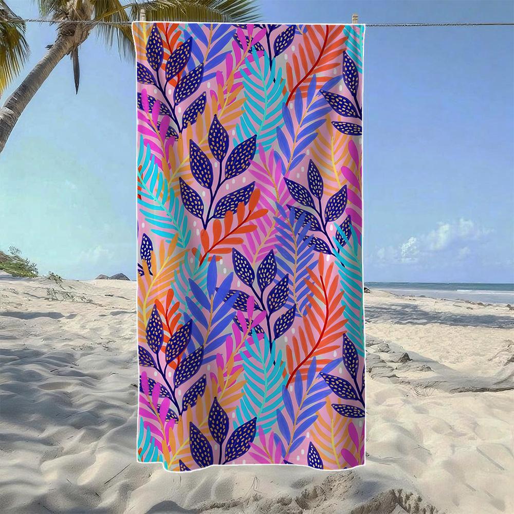 

Colorful Leaf & Abstract Splash&Coral Pattern Beach Towel, Soft Durable Quick-Drying, Ideal For Summer Beach, Swimming & Camping W30*H60(CM)