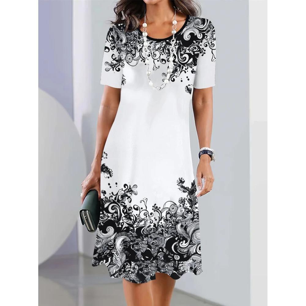 New Floral Short Sleeve Dress Bohemian Vacation Summer Dresses Plus Size Women's Fashion Comfortable Loose Dress