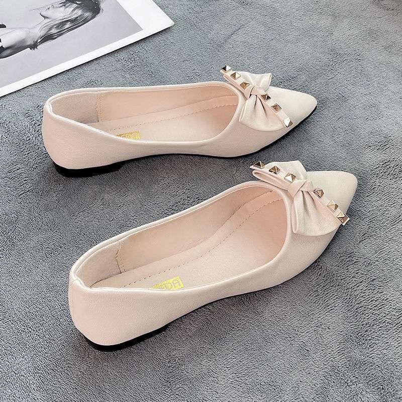 Pointed flat-bottomed bow single shoes female 2025 new summer shallow mouth fairy wind soft-soled flat-heeled Doudou shoes female