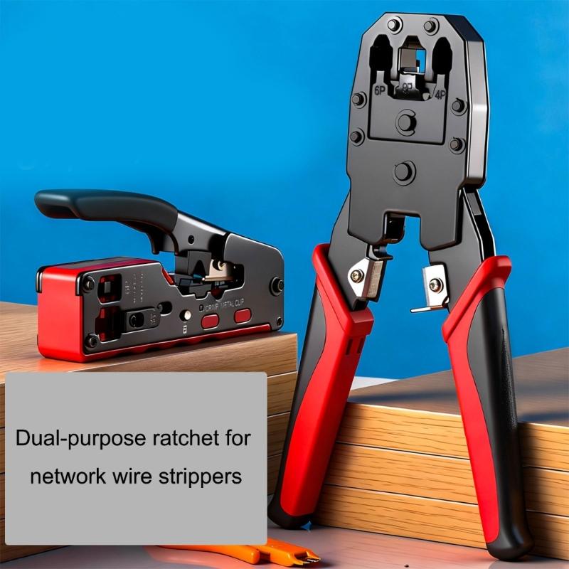 Ratcheting Modular Data Cable Crimper Wire Stripper Wire Cutter for Cat6a Cat6 Cat5 Ergonomic Slip Resistant
