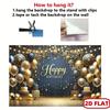 2D Elegant Navy Blue Gold Star Happy Birthday Backdrop for Adult Party