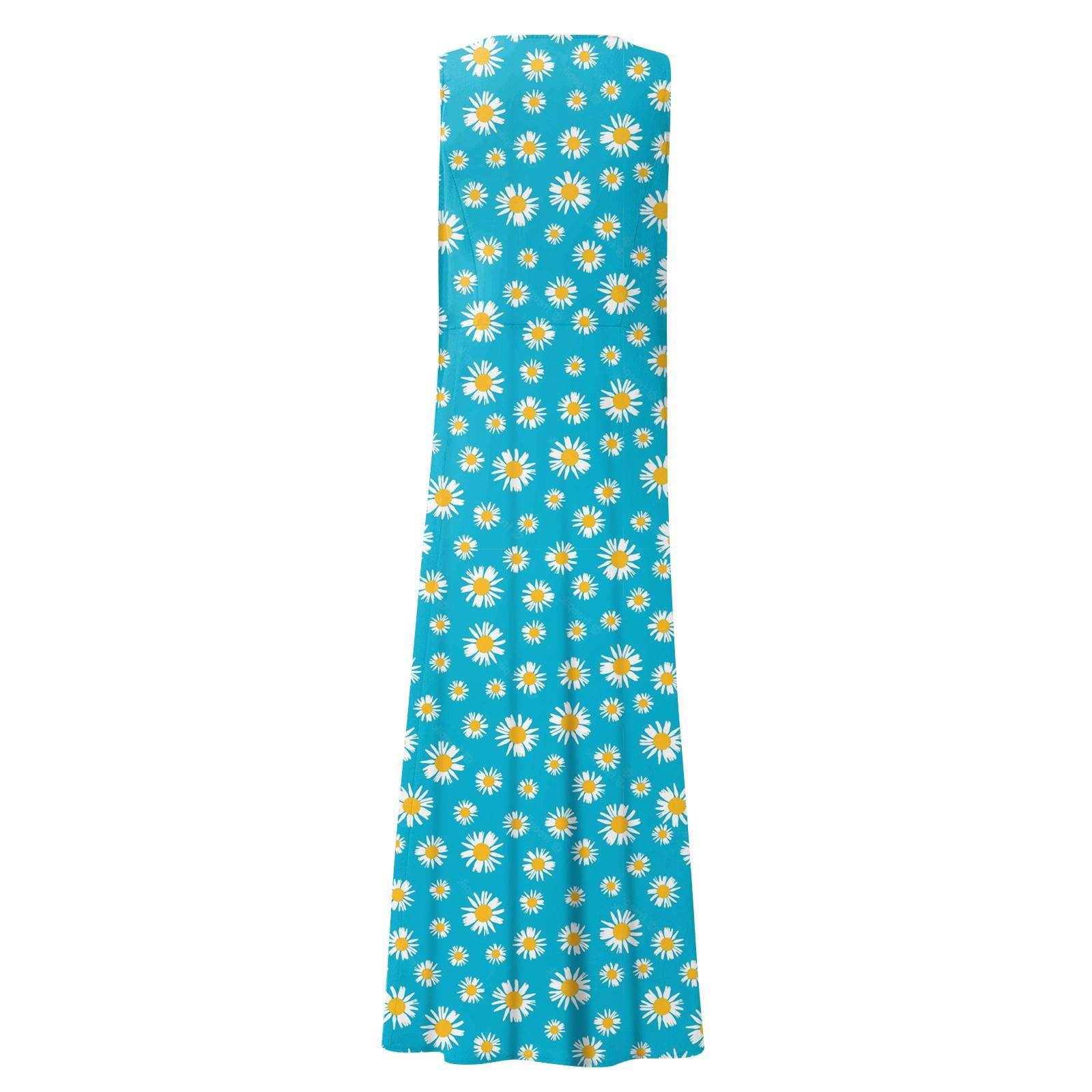 Женское повседневное удобное хлопковое карманное платье без рукавов с цветочным принтом — фото 4