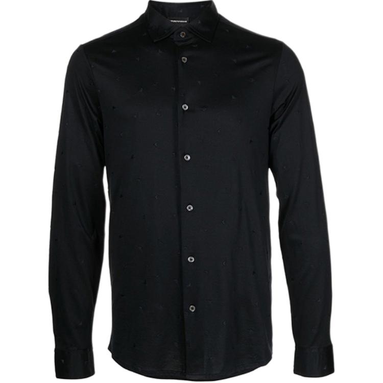 Emporio Armani Solid Logo Embroidered Long Sleeve Shirt Men shirts Black 6L1CB3-1JUVZ-0988 S