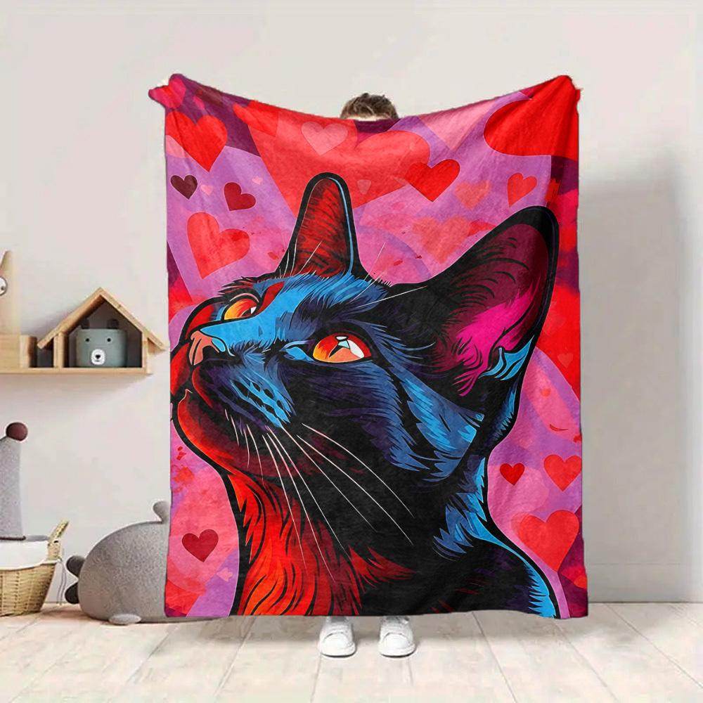 1PC Cat Art Print Blanket, Throw For Sofa, Bed, Travel, Printing Blanket With Soft And Warm Fabric Yy250918150