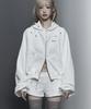 Etre Au Sommet Hotfix Detail Cropped Two-Way Zip Hoodie (White)