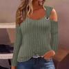 Tops Women’s New Casual V-neck Metal Buckle Pit Strip Long-sleeved T-shirt