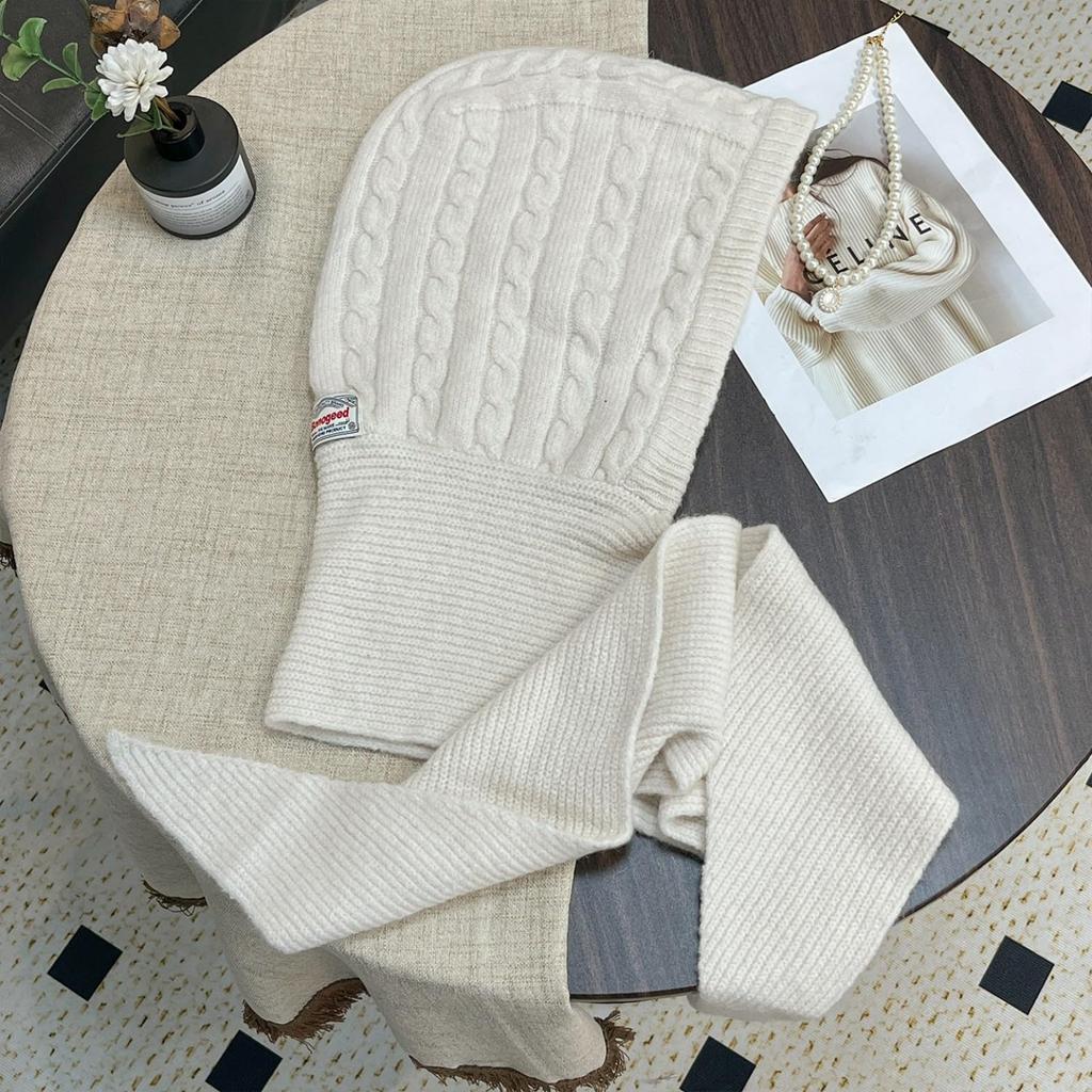 Winter Knit Balaclava Hat with Hood and Neck Warm and Slimming Cute and Solid Perfect for or Cycling Women's Scarf, 2-in-1 Warmer, Hood, Color,