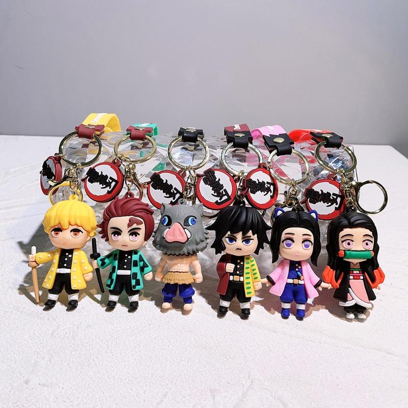 Yiran Toy 1 Unisex 6Pcs Demon Slayer Cartoon Doll Pvc Car Keychain Cute Anime Silicone Keyring Backpack Ingenious Couple Pendant Children's Gift