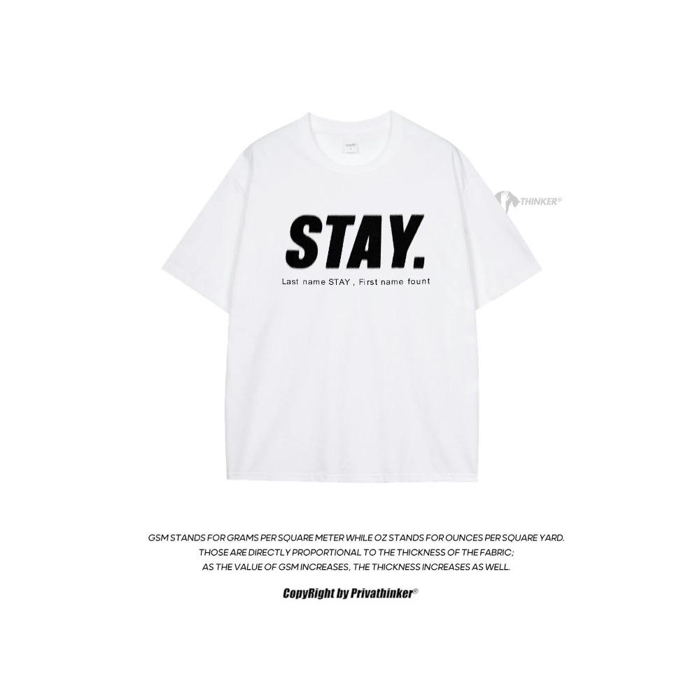 Korean Style Men Tops Kpop Streetwear STAY Print Luxury Cotton Male Tees Oversize Casual Unisex T-shirts Y2k Harajuku