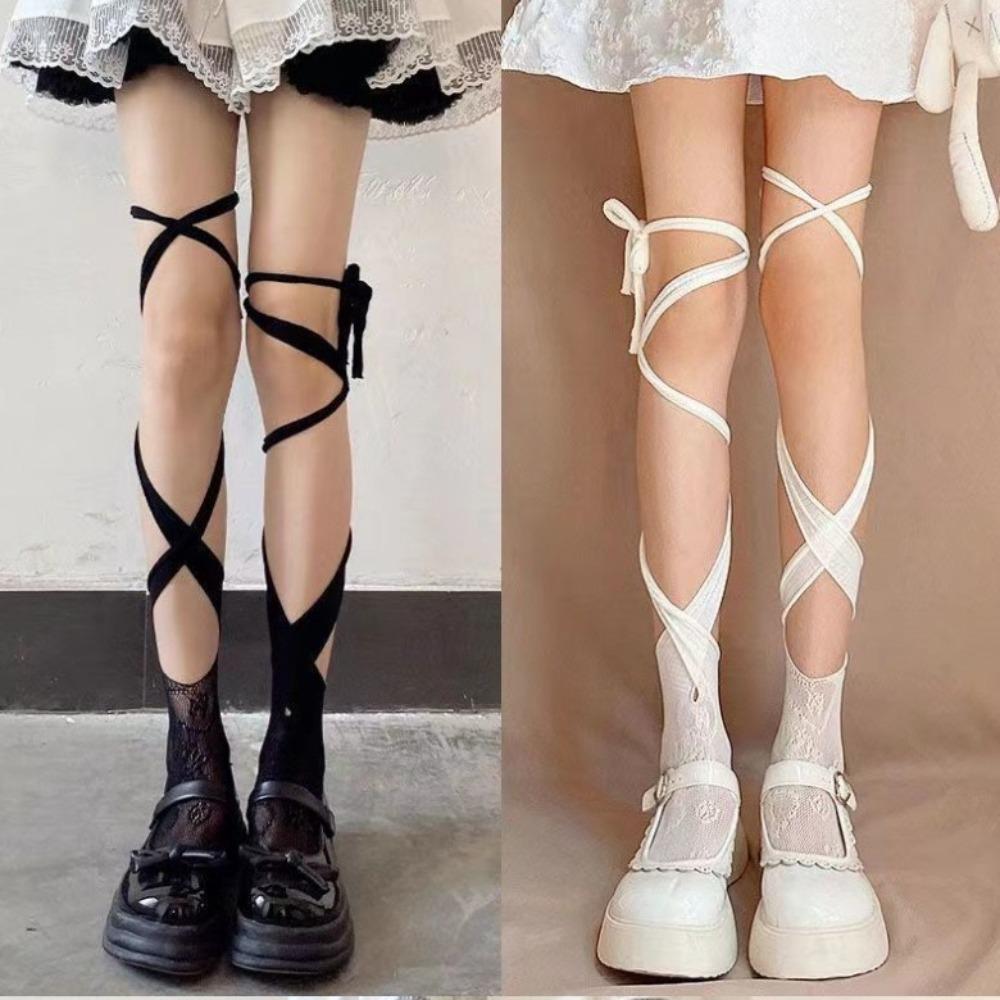

Lolita Socks Female Cute Japanese JK Cross Strap Calf Socks Hot Girl Personality Good Match Medium Tube Split Toe Socks белый