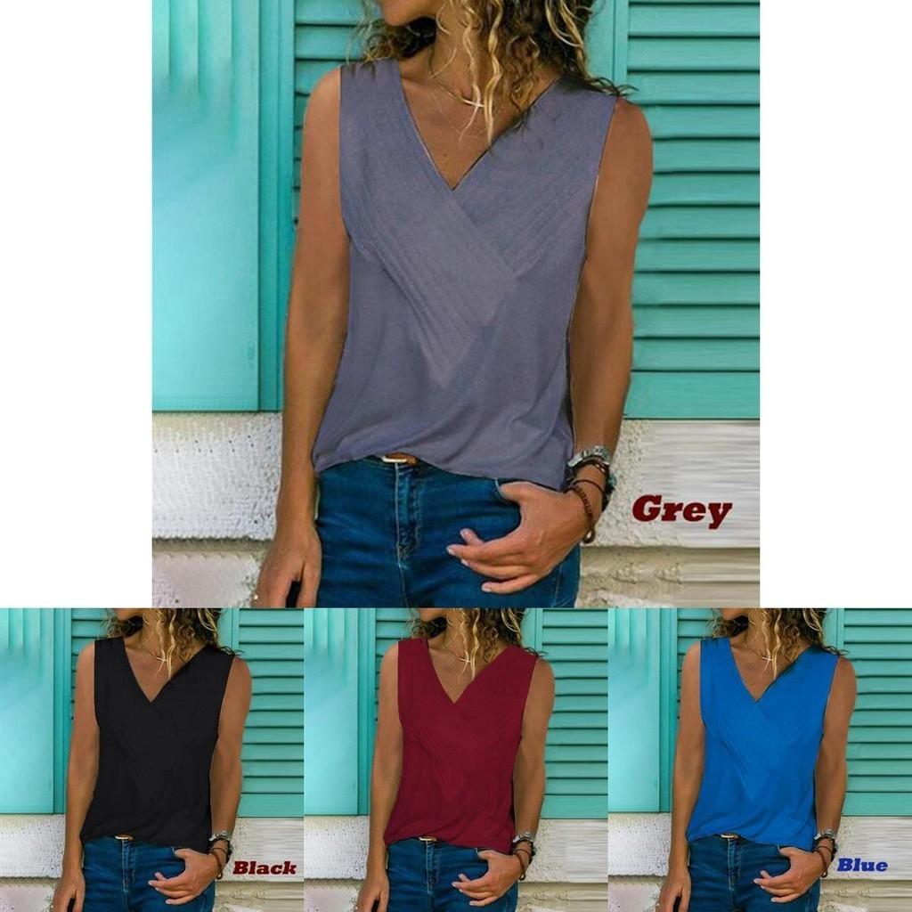 Premium Quality Women Sleeveless Blouse Vest Top Summer Casual V Neck Tank T-shirt Beach Shirts For Effortless Style