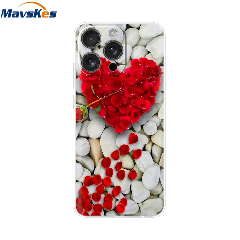 For iPhone 16 Pro Case 16 Plus Lovely Heart Soft Silicone TPU Painted Phone Cases for Apple iPhone16 Pro Max Cover Shell New Bag
