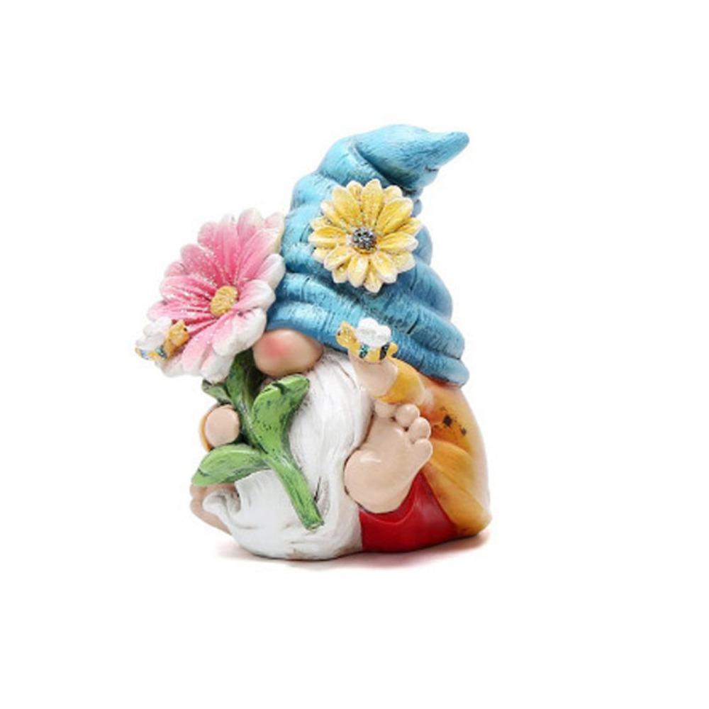 Stolní miniatury Květinový elf soška Zábavná ozdoba Mikro-krajina Trpaslík sedící soška Dekorace zahrady Pryskyřice Gnome řemesla Velikonoce