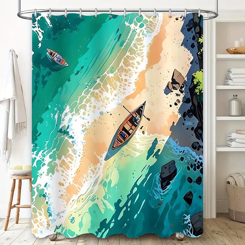 

Beach Scene Shower Curtain With Vibrant Colors And Tropical Vibe - Perfect For Your Home Decor Waterproof Durable Easy-Clean W60H190(CM)-1 Pcs