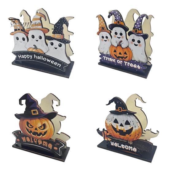 Fall Table Decor Halloween Wooden Napkin Holder, Ghost Pumpkin Decorative Tabletop Tissue Dispenser, Square Storage Box Paper Organizer for