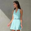 Spring and Summer New Commuter Style Sleeveless V-neck Neck Hot Pants Set 1116 European and American Fashion Wholesale Two-piece Set