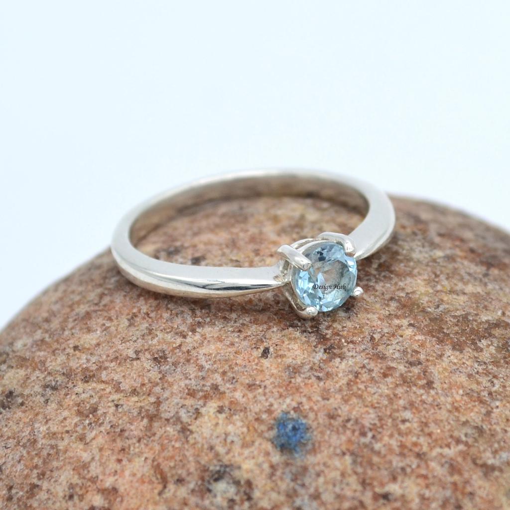 Natural Blue Topaz Gemstone Ring Christmas Gift 925 Sterling Silver Statement Jewelry Handmade Ring
