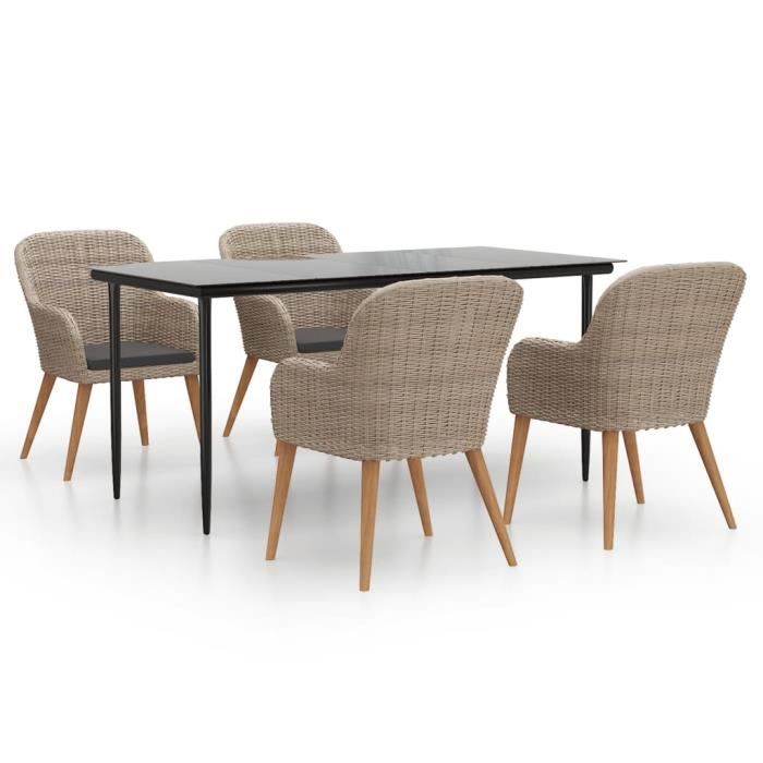 3156730 vidaXL Mobilier de salle à manger de jardin et coussins 5 pcs Marron