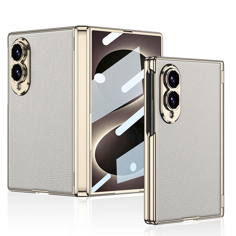 Für Samsung Galaxy Z Fold 8 Breite Hülle Luxus Galvanisierte Hautfreundliche Matte Leder Scharnier mit Gehärtetem Film Stoßfeste Abdeckung