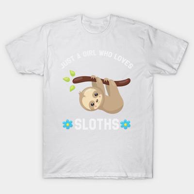 T-Shirt Damen Just A Girl Who Loves Faultiere Lustiges Faultier Harajuku Print Kawaii T-Shirt Sommer Kurzarm Weibliches T-Shirt Top T-Shirt