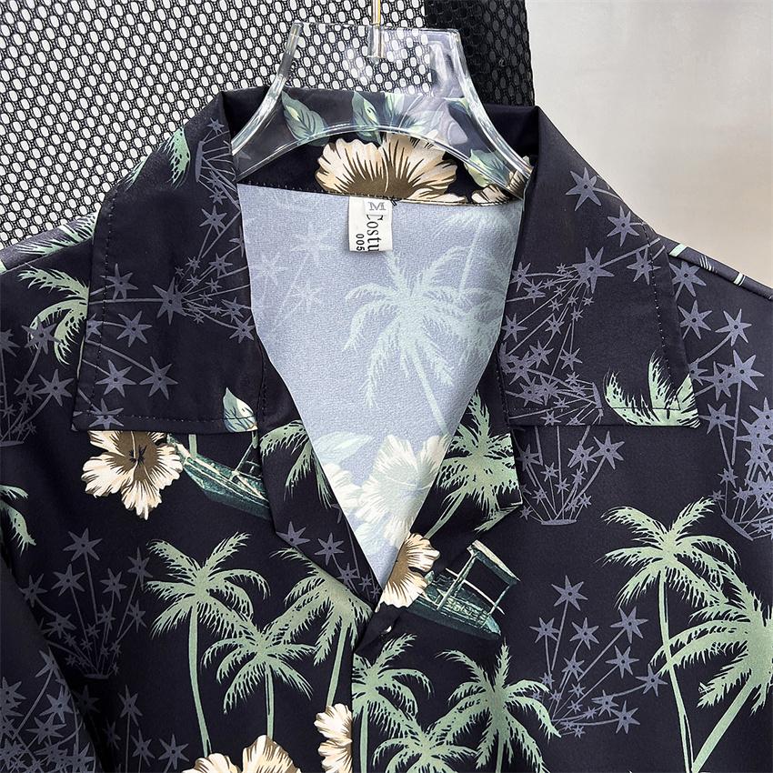 Hawaiian Coconut Full Printed Floral Ice Silk Short Sleeve Shirt Men's Summer Fashion Brand Loose Vacation Style Beach Shirt
