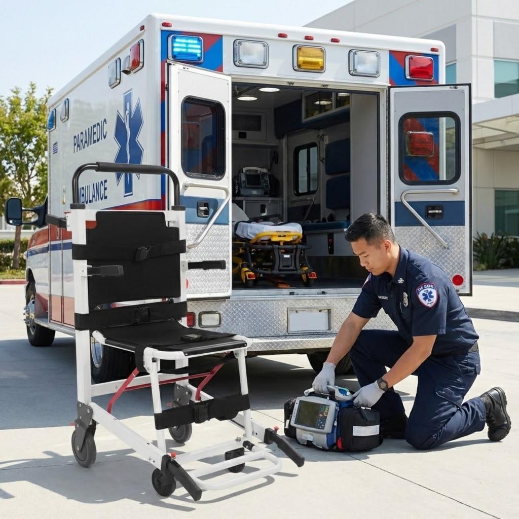 Aluminum Evacuation Chair Emergency Rescue Portable Stretcher Folding Design Retractable Handles 396 Lbs Load Capacity