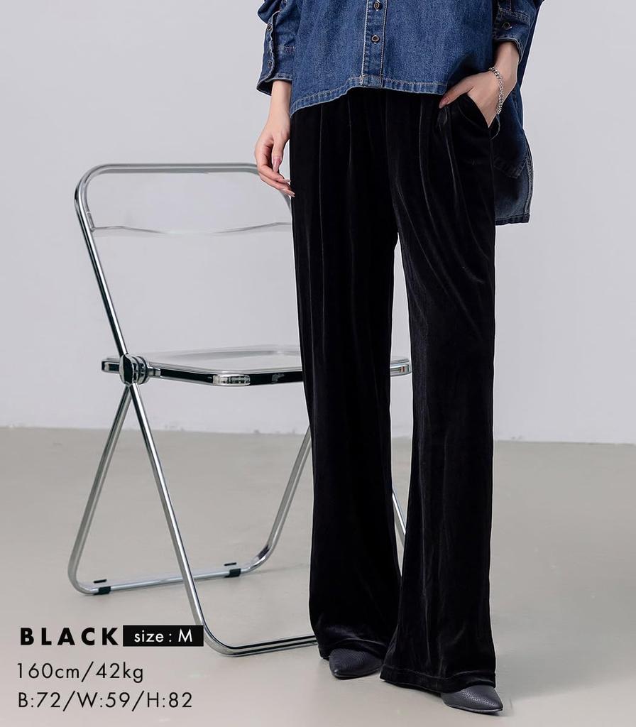 DAYCLOSET Velvet Straight Elastic Loose Pants 592 Wide-leg Pants, Women's, Fit, Waist, Fit, Lightweight, Spring/Autumn/Winter, (JP, Alphabet, XL,