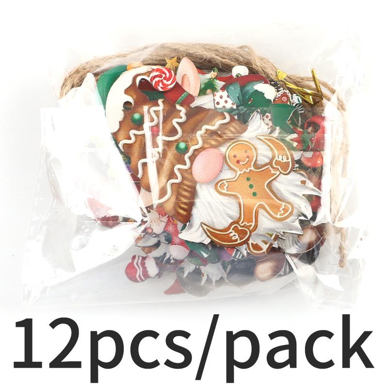 (12 Pcs/pack)Christmas Wooden Faceless Person Pendant Wooden Hanging Tag Painted Chip Children's Cartoon Holiday Decoration
