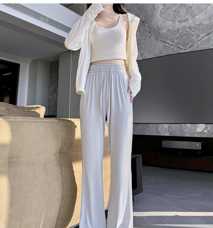 Women's Summer High-Waist Flare Pants - Sun Protection, Thin Ice Silk, Casual Straight-Leg Trousers