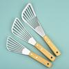 1PC Wooden Handle Non-slip Stainless Steel Kitchen Frying Spatula Cookware Frying Fish Spatula Frying Shovel Leaky Shovel