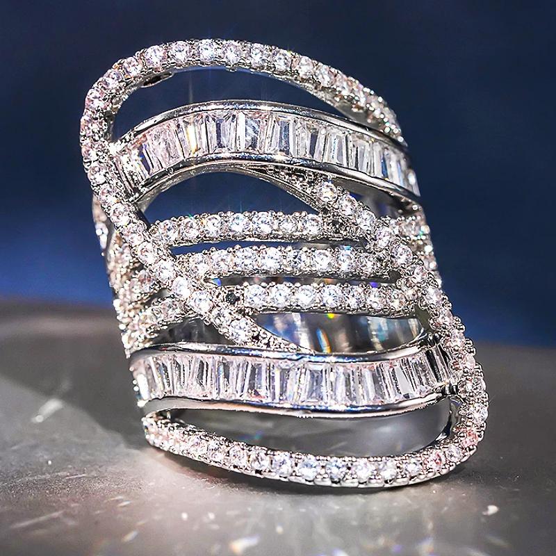 Huitan Gorgeous Women Rings Fashion Zircon Geometric Shaped Full CZ Sparkling Wedding Engagement Lady Rings New Trendy Zircon