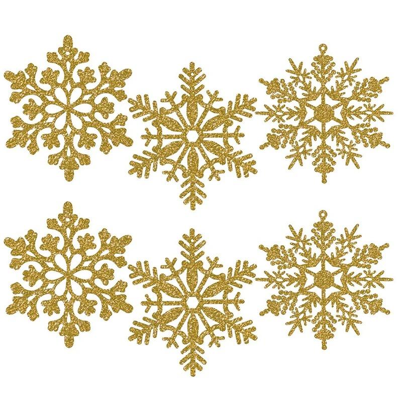 

12Pcs/Set White Glitter Snowflake Decor Christmas Decoration Home Xmas Tree Hanging for Winter Wonderland Window Door Accessorie 12cm&12Pcs золотий
