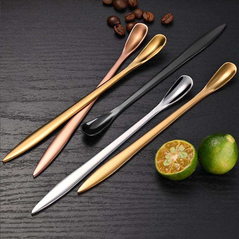 1pc Stainless Steel Two In One Teaspoon Long Handle Cutlery Home Coffee Tea Stirring Spoon Tableware Mini Scoop Utensils for
