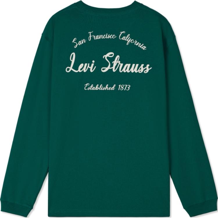 Levis Logo Print Ribbed Crew Neck Loose Long Sleeve Sweatshirt Men sweatshirt Green 002HD-0002