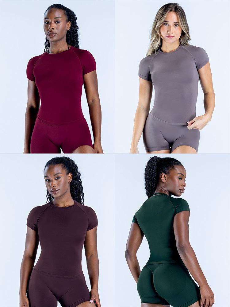 DFYNE Damen nahtloses hoch elastisches feuchtigkeitsableitendes kurzärmeliges Sport-T-Shirt