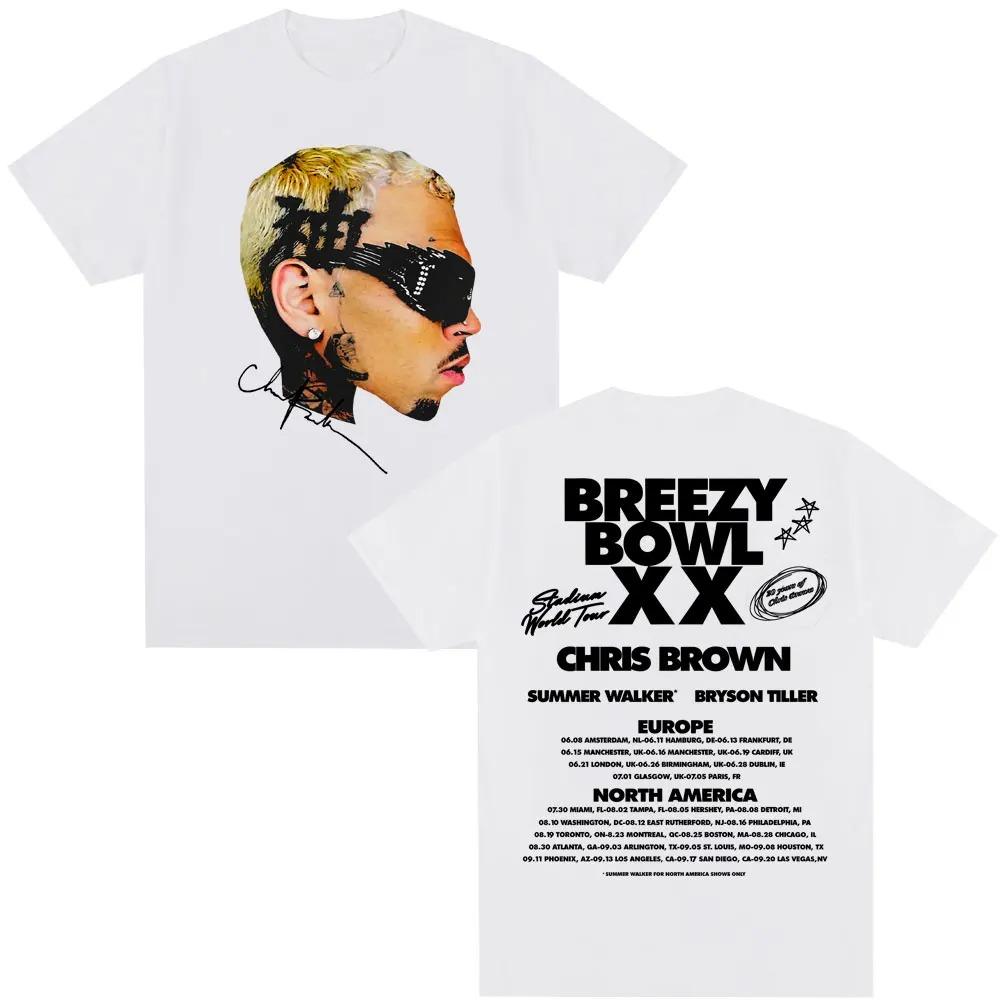 Hot Vintage Chris Brown Breezy Bowl XX Tour Streetwear Hip Hop Men Women T-Shirt Loose Casual Oversized Top Cotton Harajuku Fashion Summer New  Tee