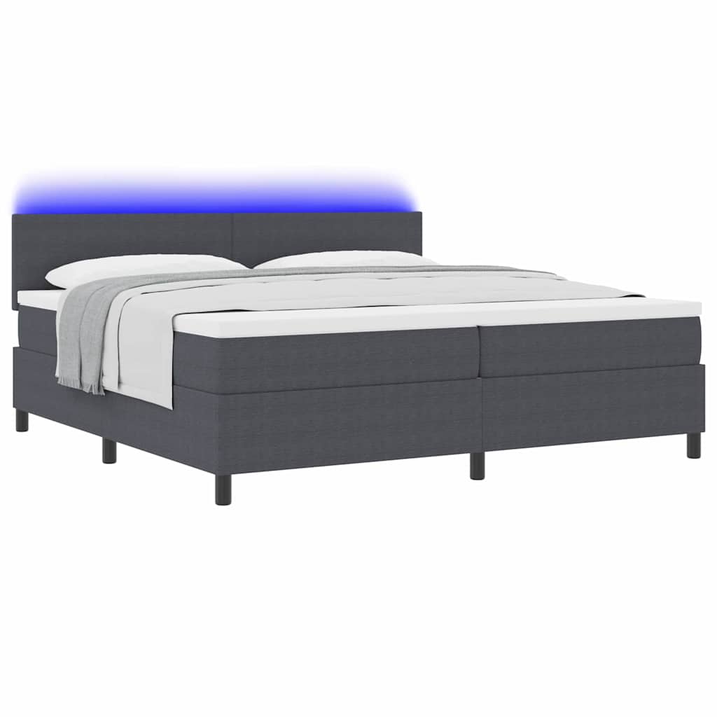 LED Box Spring Bed in Dark Grey and White 200 x 200 cm Cord Fabric