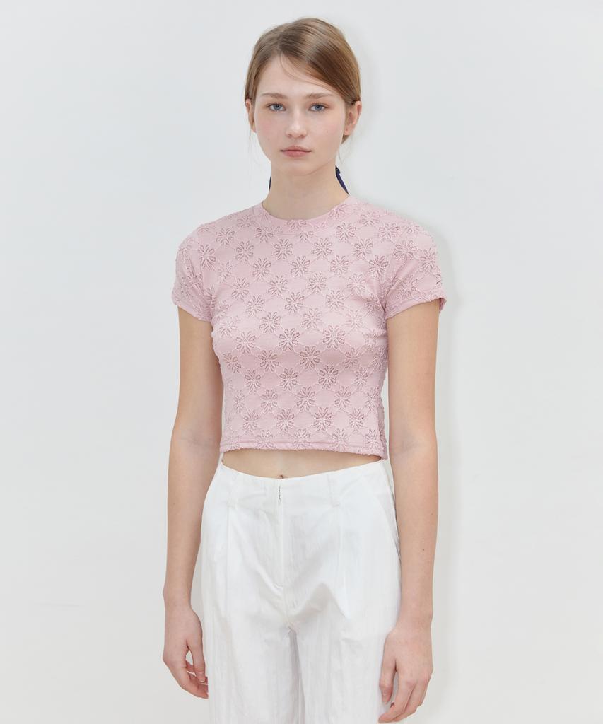 SINOON Flower Jacquard T-Shirt (Pink)