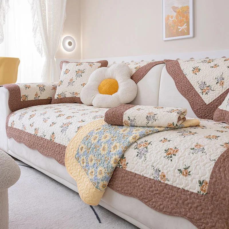 Floral Print Cotton Sofa Cover for Living Room Non-slip Couch Slipcover Four Seasons Universal Sofa Mat Couch Towel Korea Style