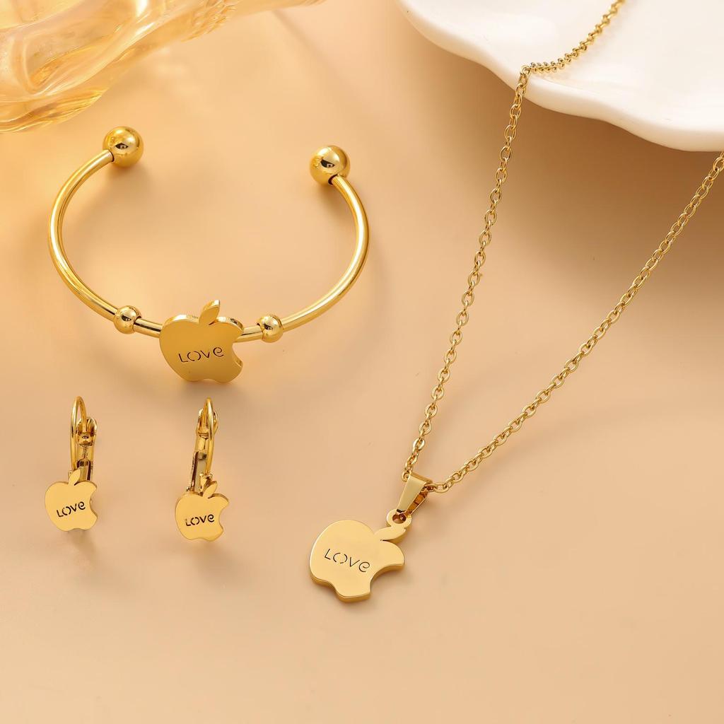 Stainless Steel Jewelry Set: Exquisite European & American Style Bracelet, Earrings, and Necklace
