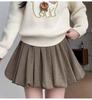 Coffee Glutinous Rice Color Pleated A-Line High-Waist Skirt - Women's Autumn/Winter Anti-Exposure Slimming Skirt.