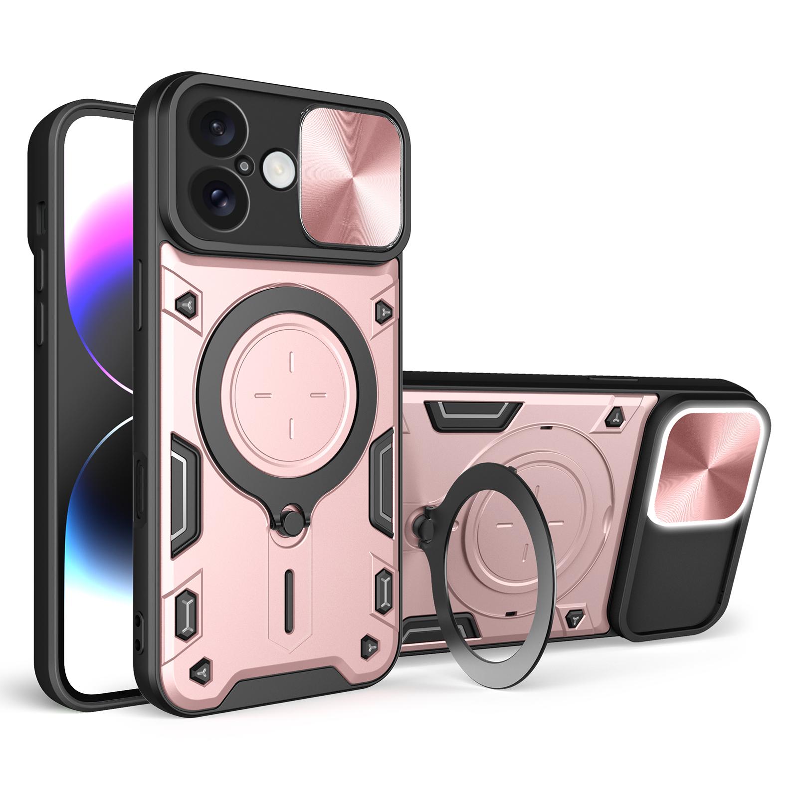For iPhone 16 Case TPU + PC Phone Cover with Kickstand , Slide Lens Window