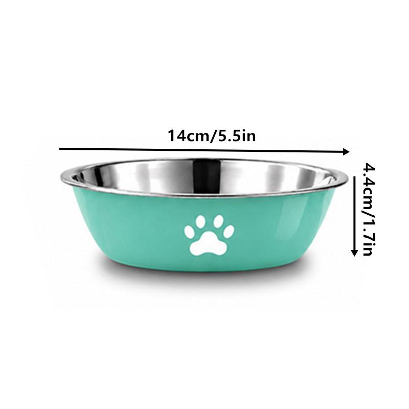 Stainless Steel Pet Water Food Bowl with Paw Print Anti-slip Silicone Base Feeder for Dogs Cats Home Outdoor Use