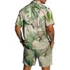 Men's Casual Printed Lightweight Breathable Shirt and Drawstring Shorts Set