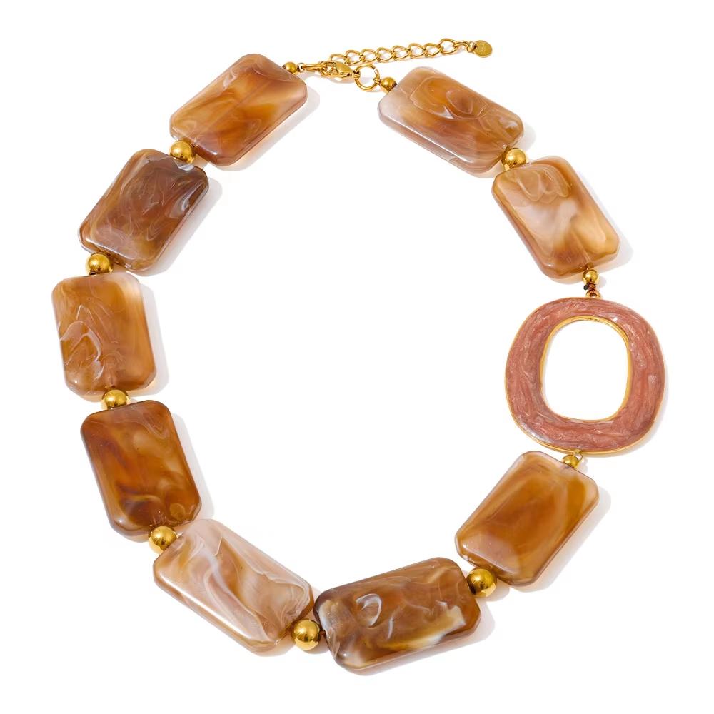 

Eetit Эксклюзивное кофейное ожерелье-цепочка прямоугольной формы из смолы для женщин, из нержавеющей стали, цепочка для свитера, модная бижутерия 2025 оптом янтарь