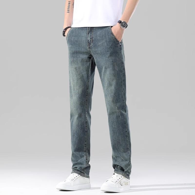 Korean Style Trendy Fashion Men's Jeans Small Straight Elastic Slim Fit Men's Pants Casual Versatile Long Pants Men's Style