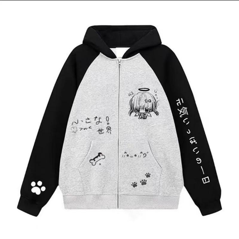 Hooded Zip-up Sweatshirts Woman Japanese Otaku Style Anime Hoodie Girl Y2k Thin Jacket Spring Fall Clothes Cute Long Sleeve Tops