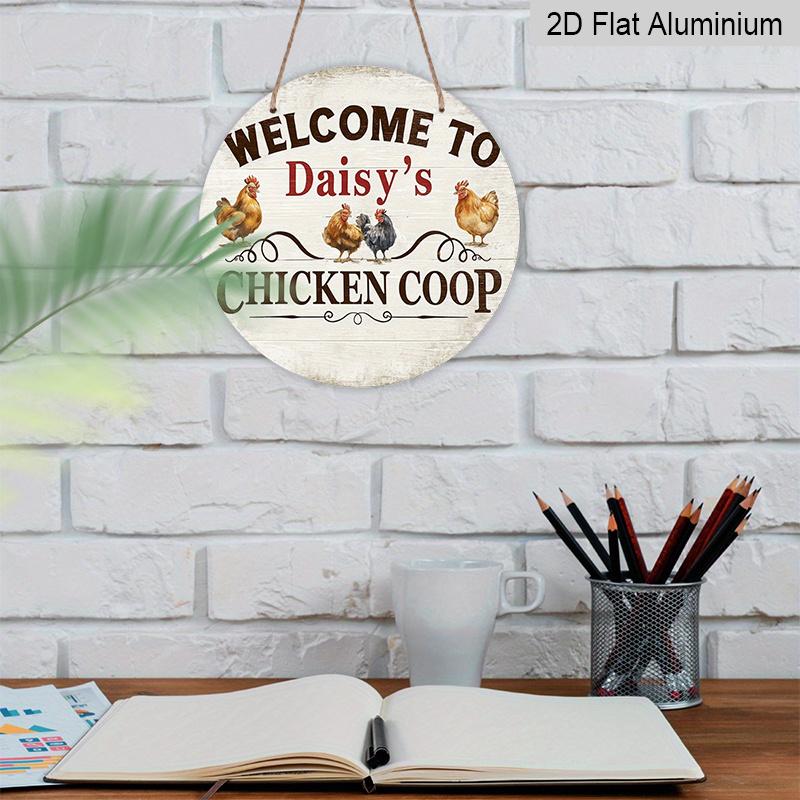 2D Flat 1pc, 8x8 in, Aluminum Metal Decorative Signs & Plaques, Welcome To The Chicken Coop, Front Porch Living Room Bedroom Home Decor, Rustic Wall